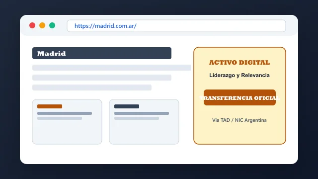 Vista del activo digital estratégico madrid.com.ar y transferencia formal